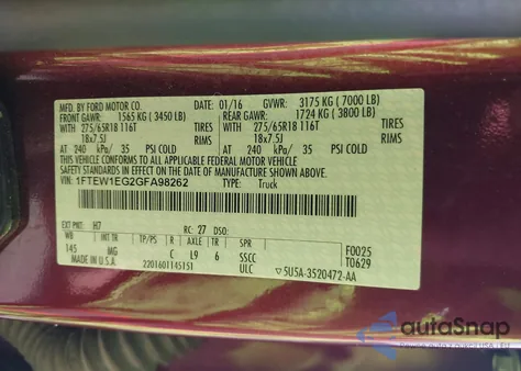 2016 Ford F150 Supercrew from USA, damaged, VIN 1FTEW1EG2GFA98262